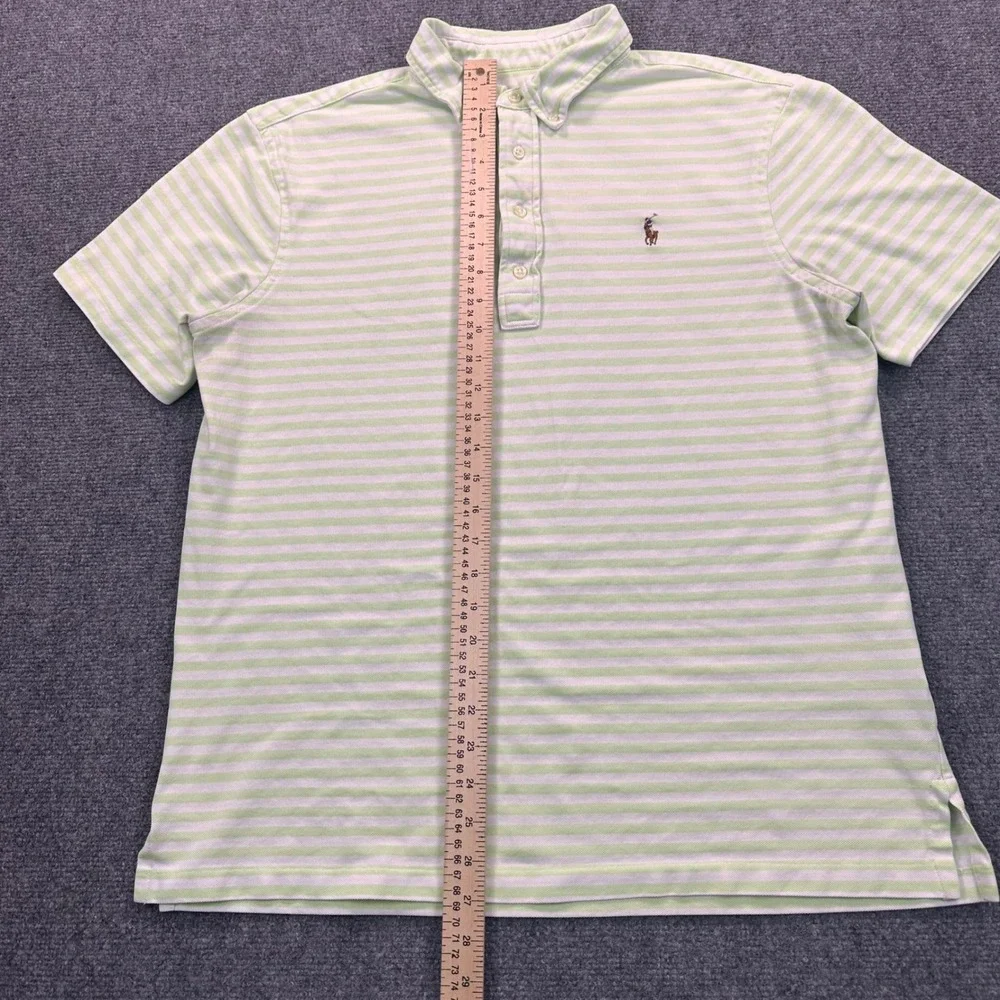 Ralph Lauren Men's‎ L Knit Oxford Polo Shirt Lime Green White Striped Flesh Pony